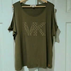Michael Kors cold shoulder logo top